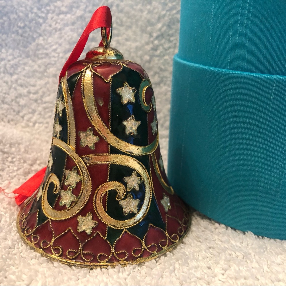 Lovely VTG Cloisonnรฉ Bell with Turquoise Enamel Inside Comes with Padded Box 3.5